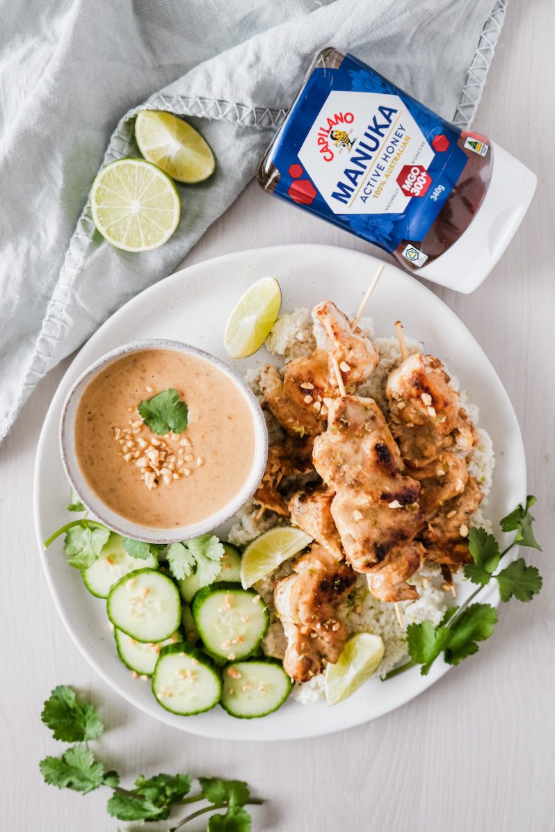 Satay Chicken with Coconut Cauliflower Rice Gluten Free Recipe